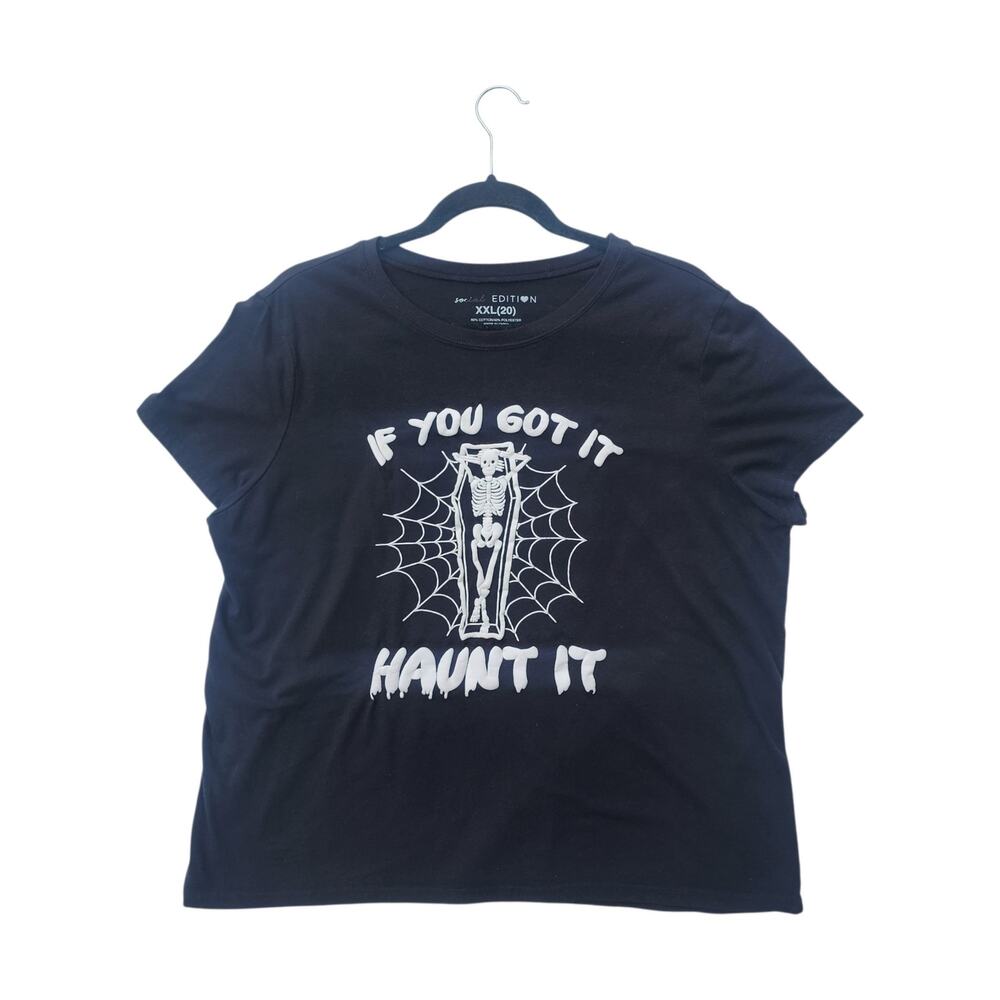 Social Edition If You Got It Haunt It Halloween Skeleton Spiderweb Graphic T XXL
